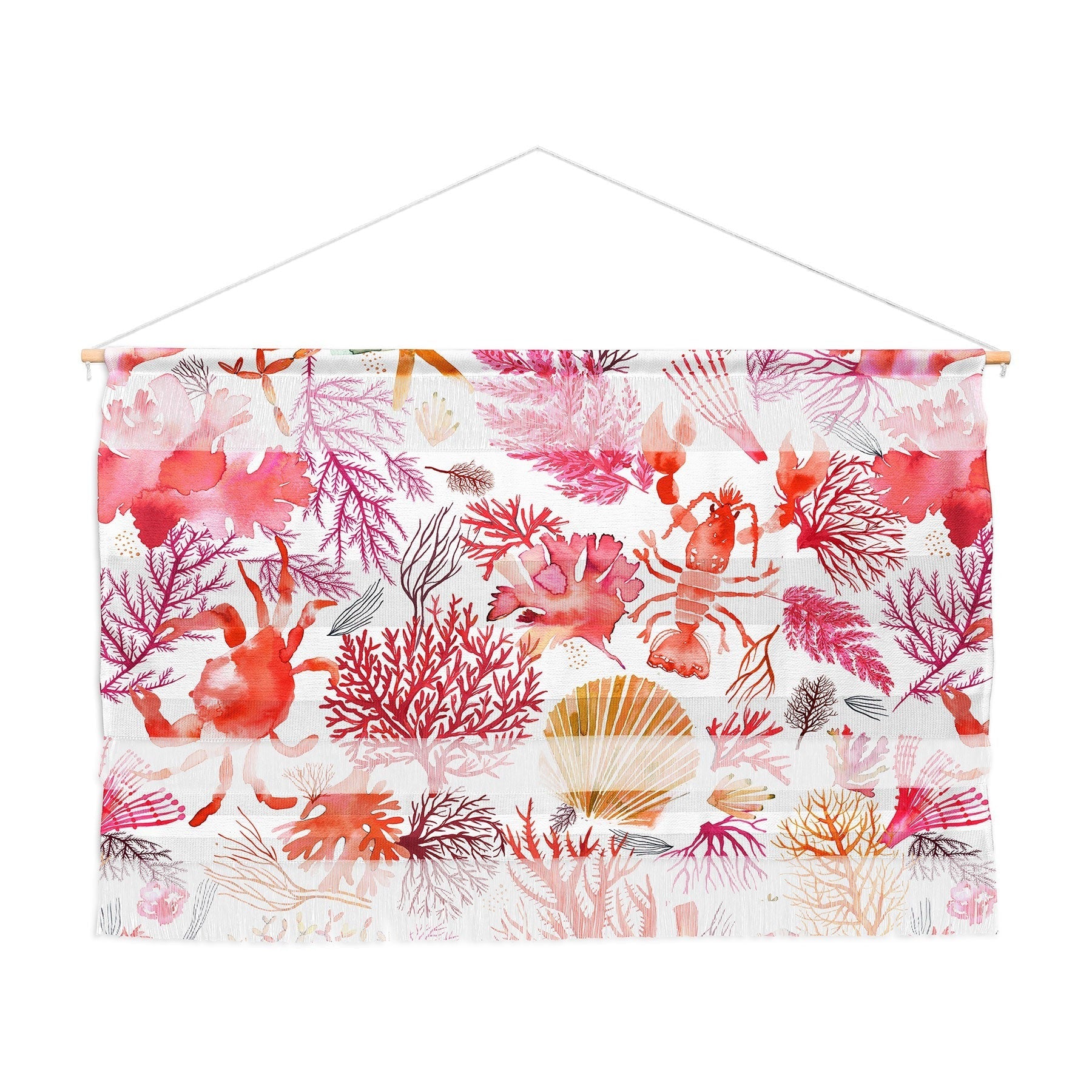 Ninola Design Botanic Retreat Coral Reef Crab Lobster Red Wall Hanging Landscape