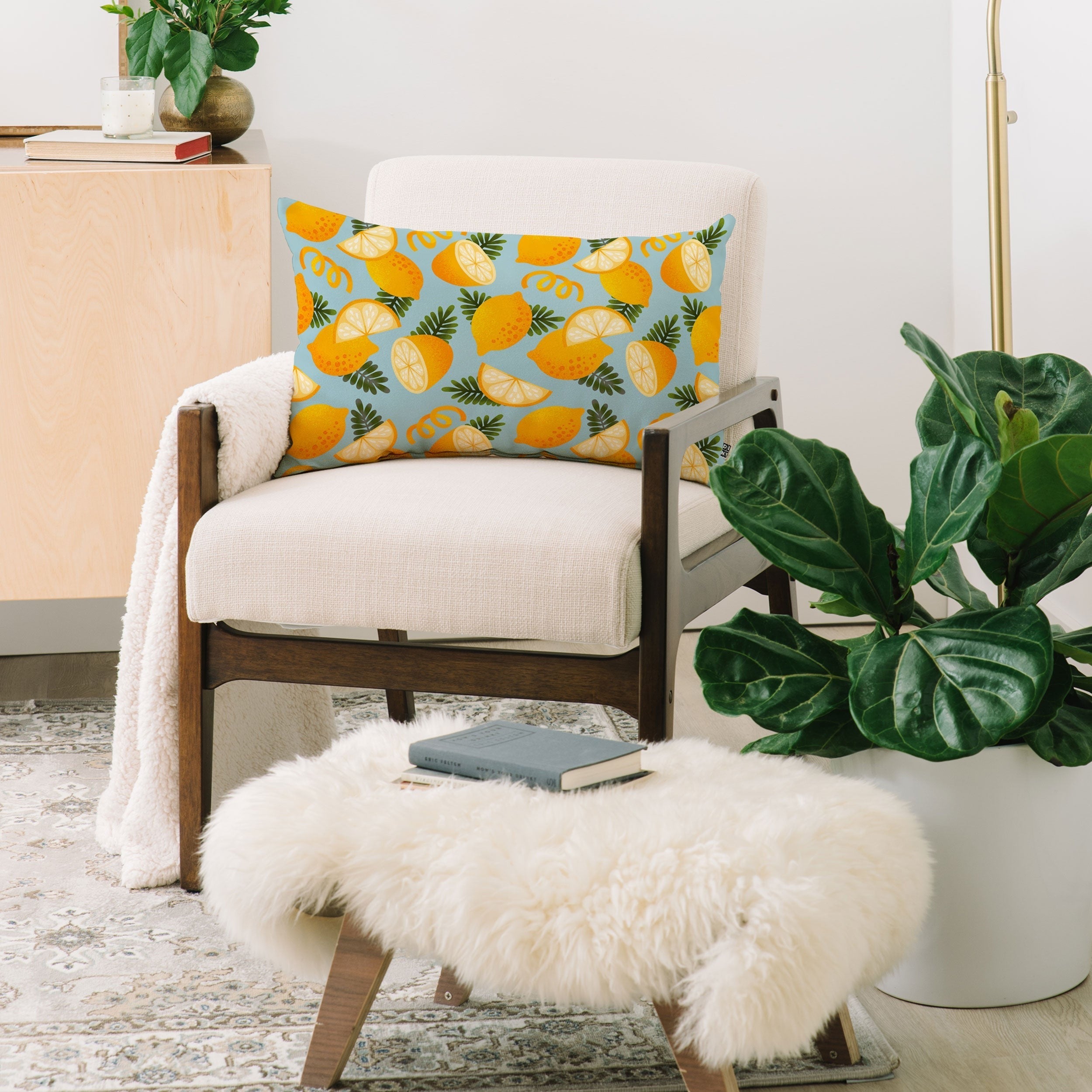 Jessica Molina Lemon Pattern on Sky Blue Oblong Throw Pillow