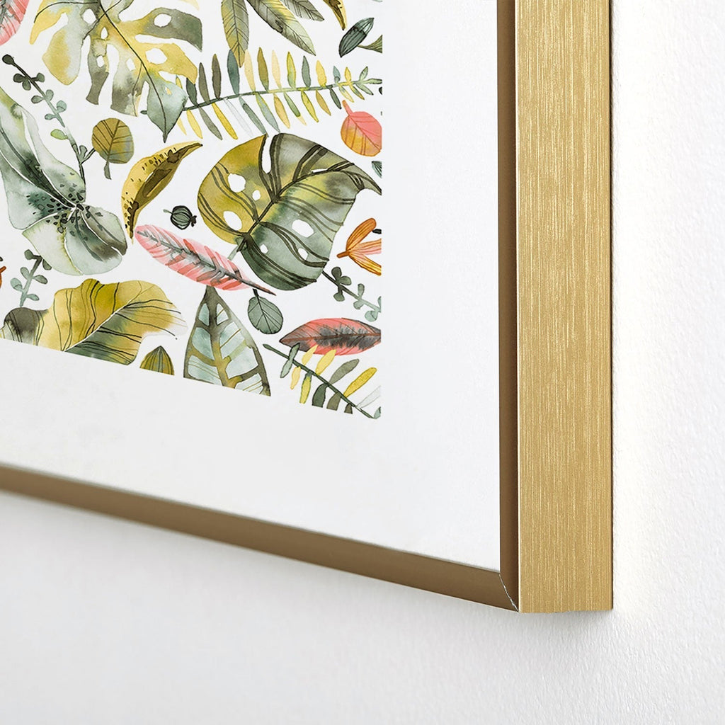 Ninola Design Botanic Retreat Tropical Jungle Leaves Botanical Green Orange Metal Framed Art Print