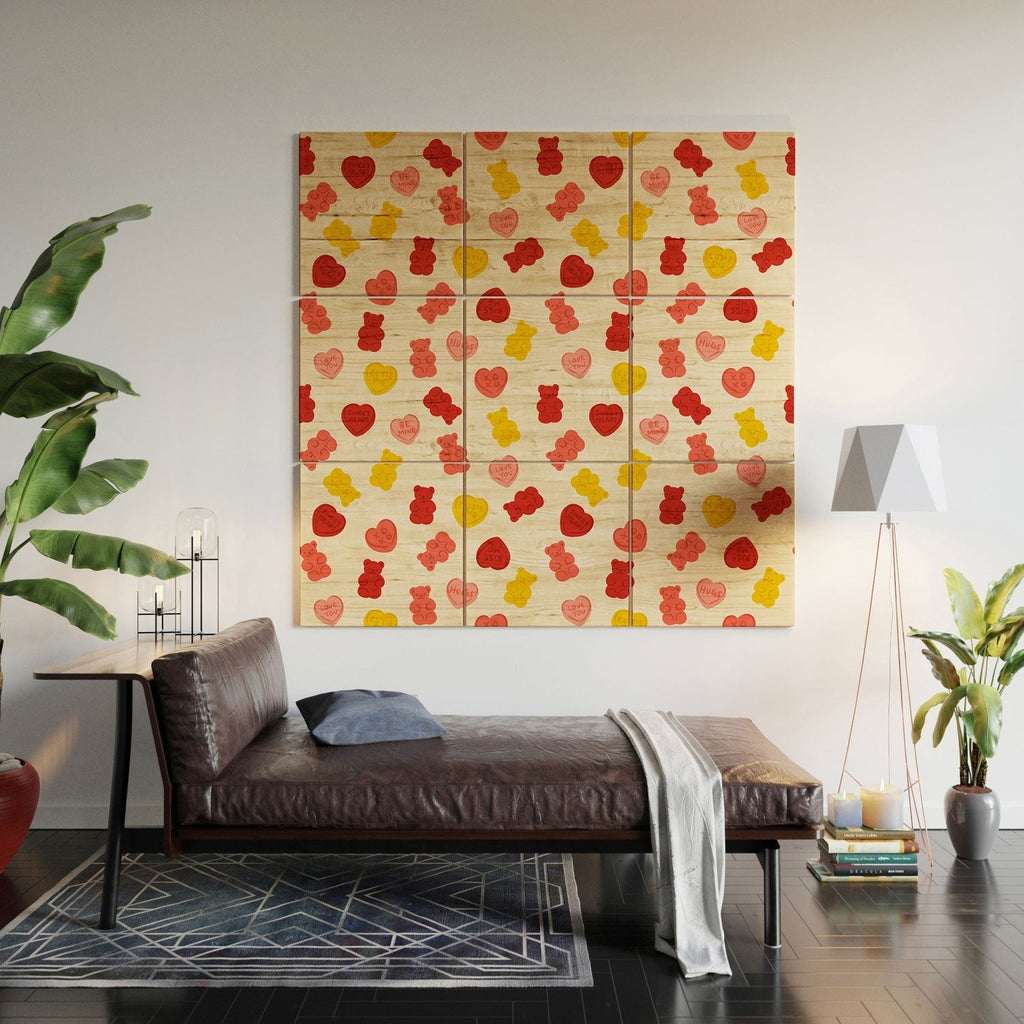 Design by Spark Gummy Bears and Candy Hearts Valentines Wood Wall Mural