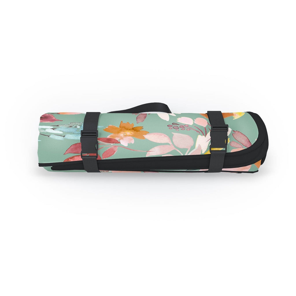 Ninola Design Botanic Retreat Floral Oleander Whimsical Teal Green Picnic Blanket