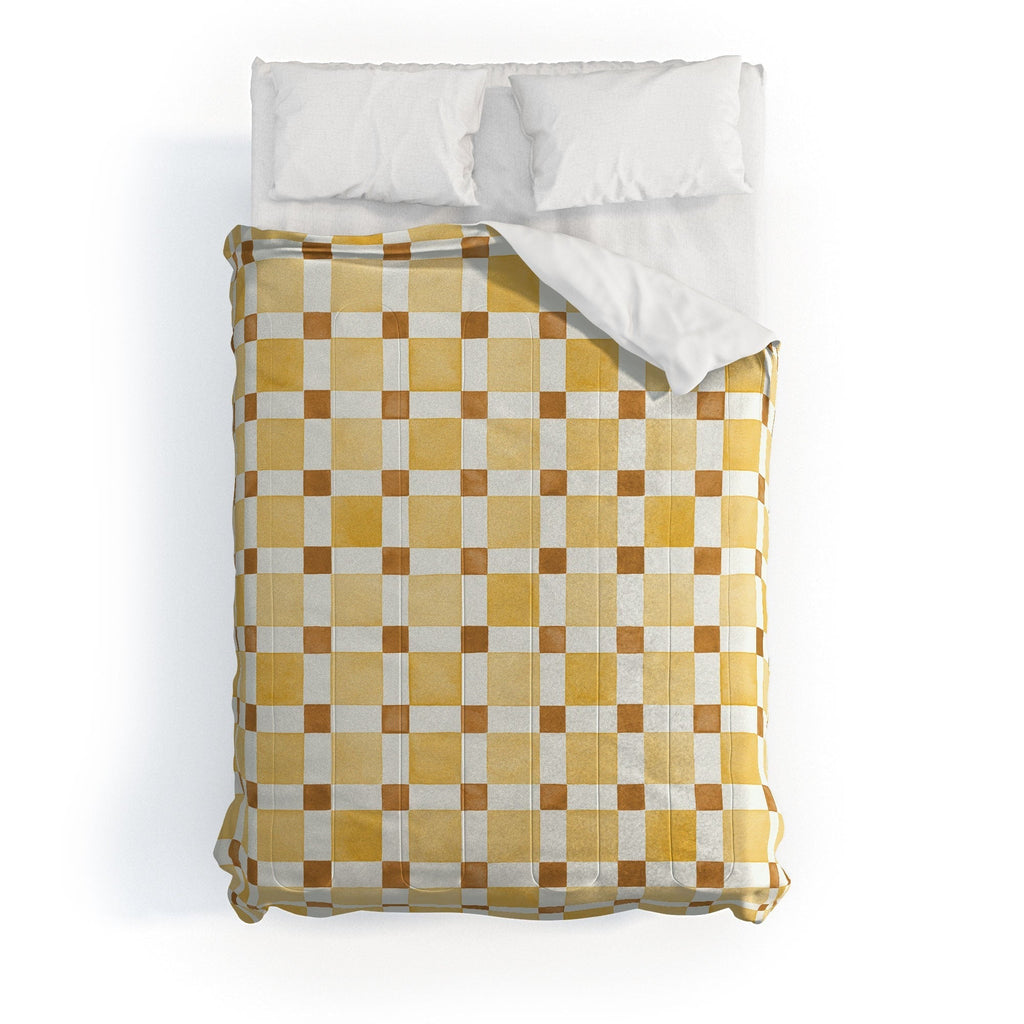 Ninola Design Everyday Artifact Checker Mosaic Tiles Geometry Yellow Comforter