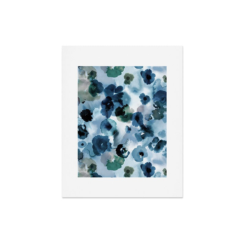Ninola Design Botanic Retreat Ombre Abstract Watercolor Flowers Blue Navy Art Print