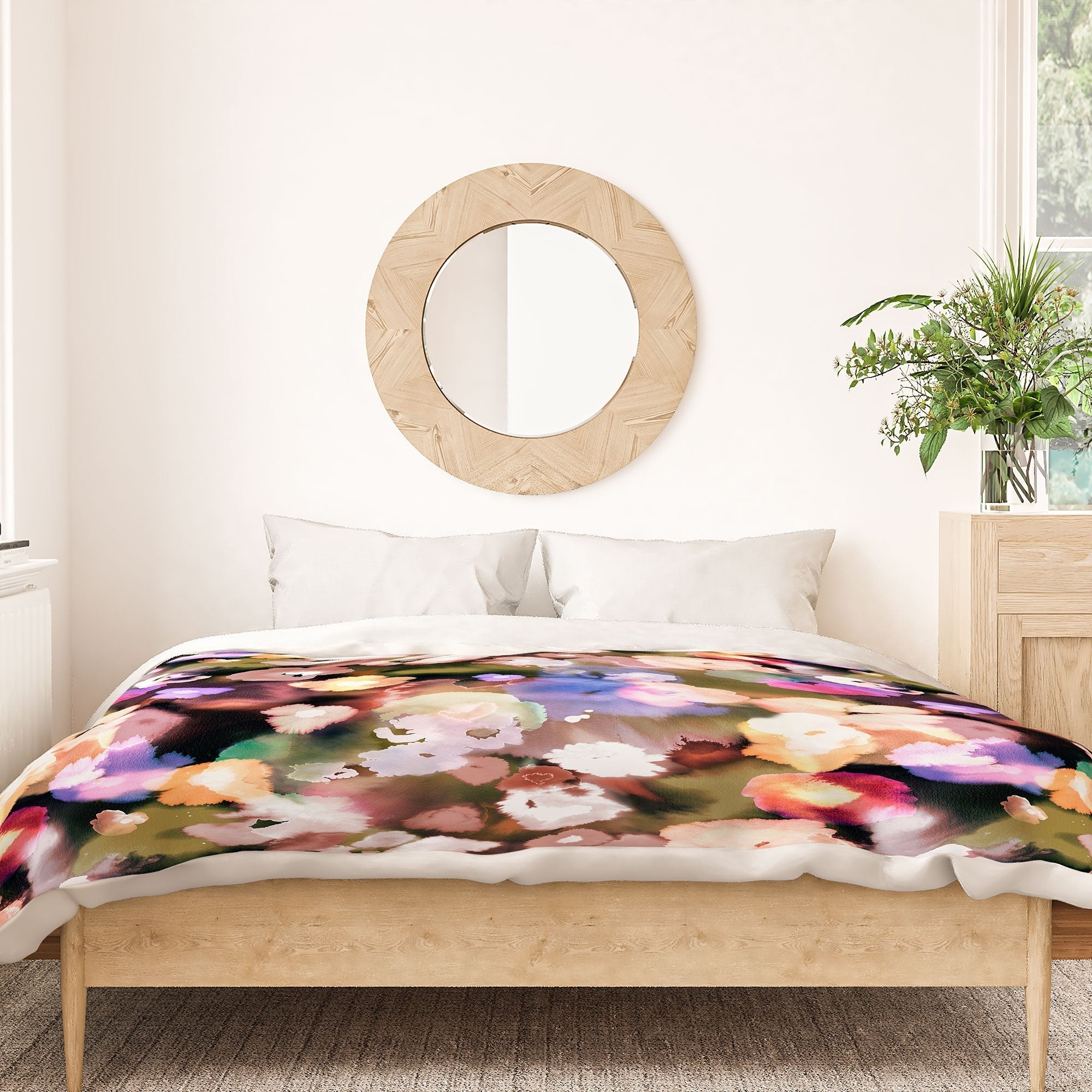 Ninola Design Botanic Retreat Ombre Abstract Watercolor Flowers Pink gold Duvet Cover