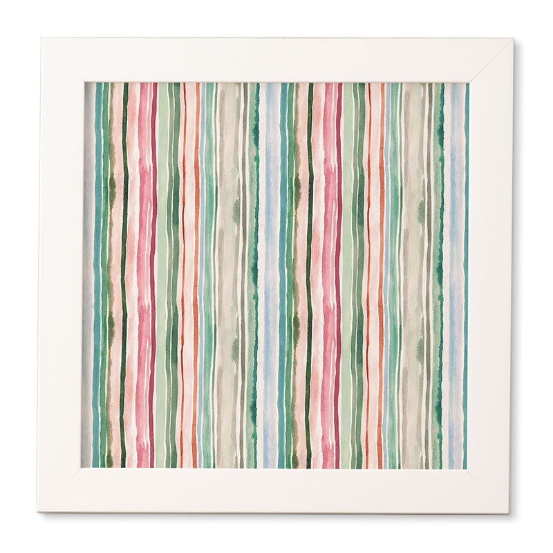 Ninola Design Botanic Retreat Watercolor Stripes Green Orange Red Framed Wall Art