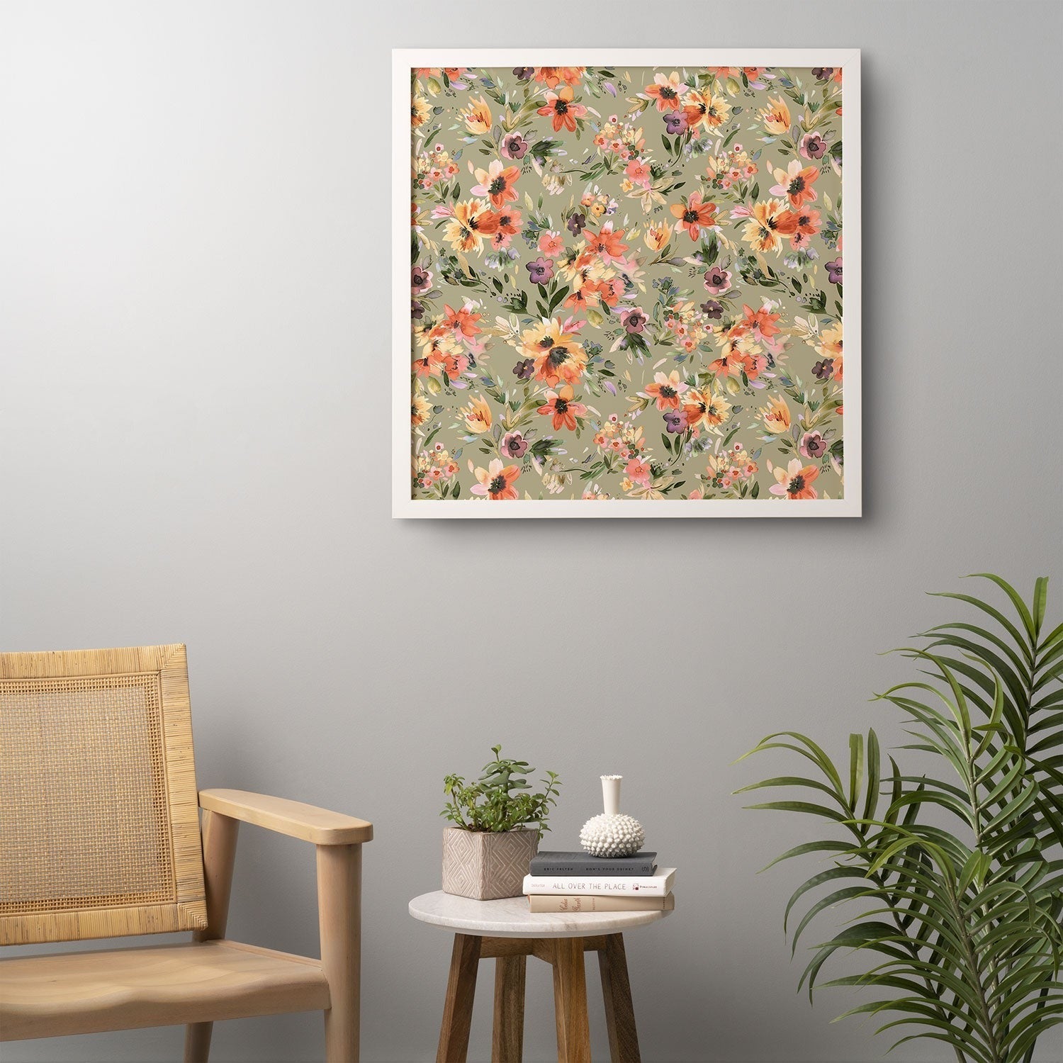 Ninola Design Botanic Retreat Floral Oleander Whimsical Teal Green Framed Wall Art