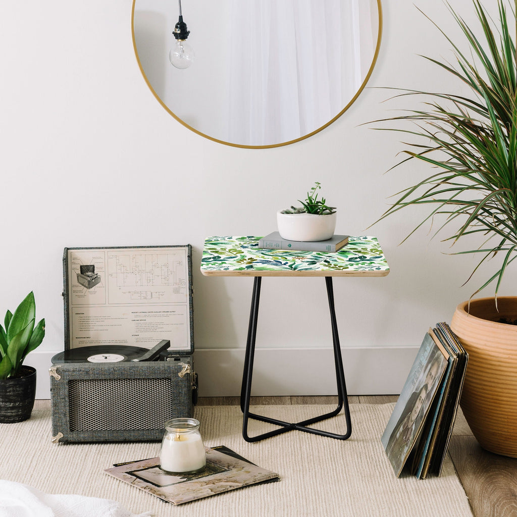 Ninola Design Botanic Retreat Loose Botanical Leaves Watercolor Green Side Table