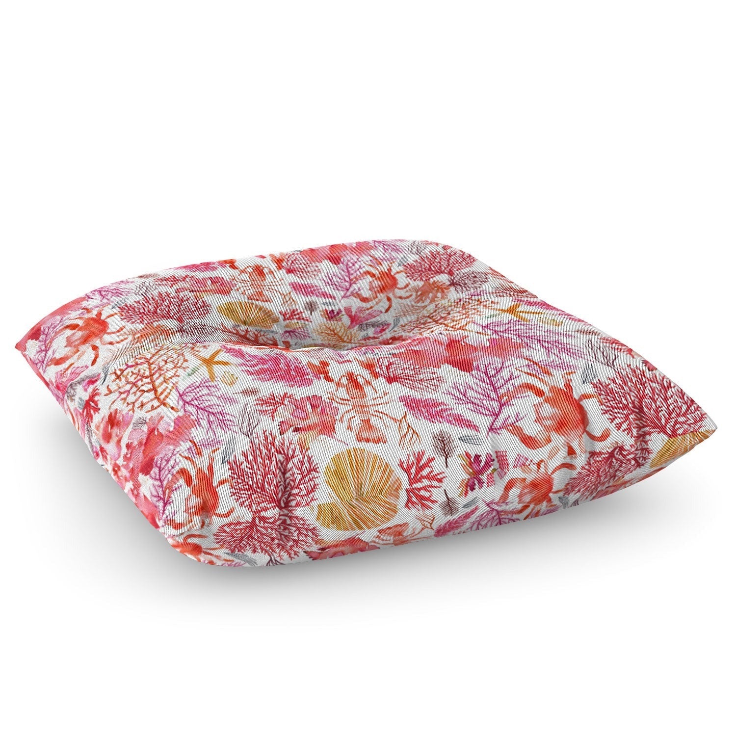 Ninola Design Botanic Retreat Coral Reef Crab Lobster Red Floor Pillow Square