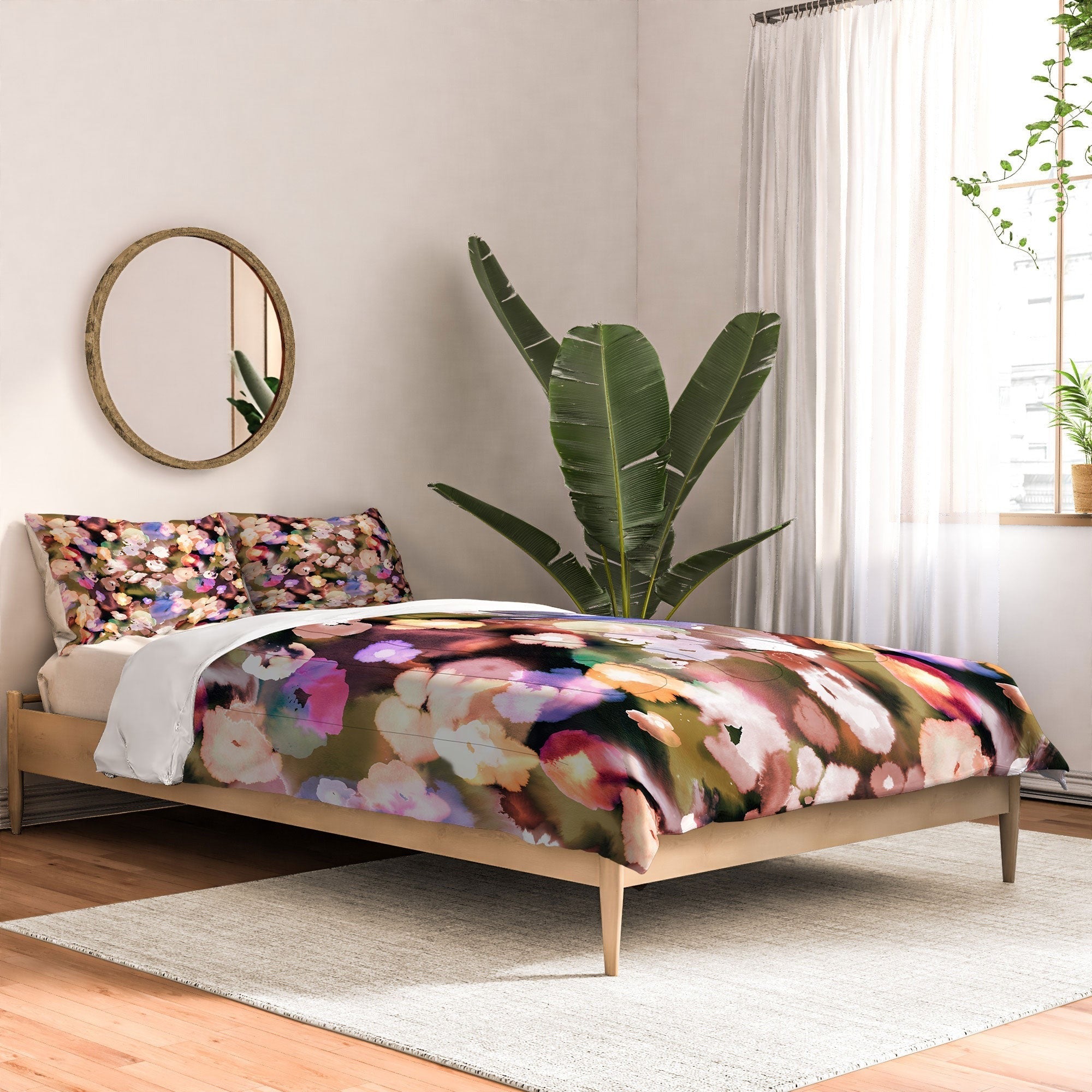 Ninola Design Botanic Retreat Ombre Abstract Watercolor Flowers Pink gold Comforter