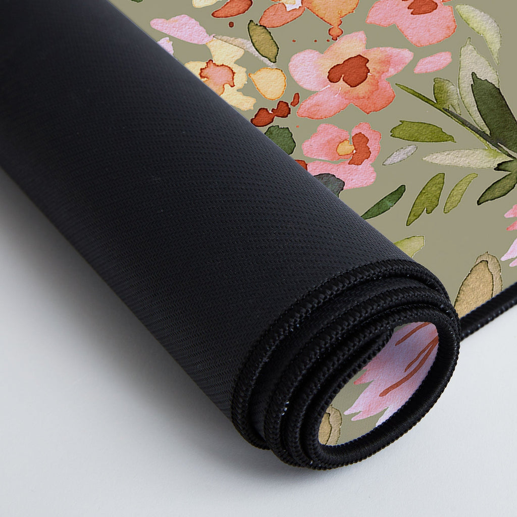 Ninola Design Botanic Retreat Painterly Tropical Flowers Sage Green Desk Mat