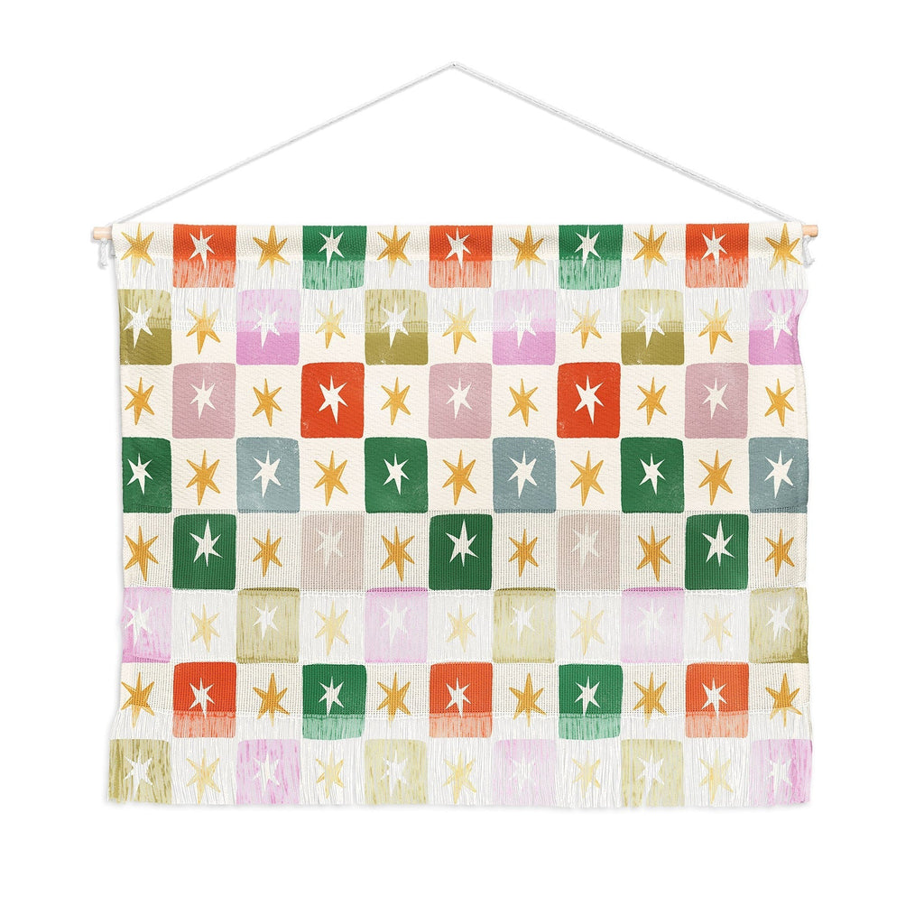 LouBruzzoni Retro Star Block Pattern Wall Hanging Landscape
