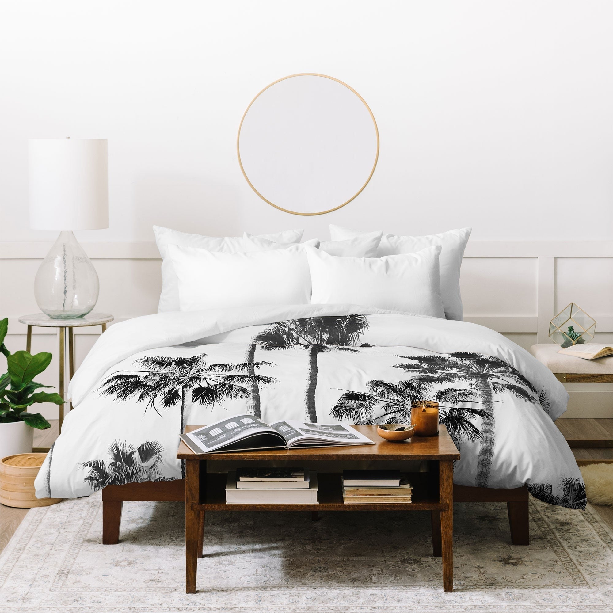 Gal Design Black And White Palms Duvet Cover