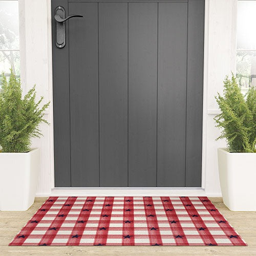DENY Designs Red Gingham plus Stars Welcome Mat