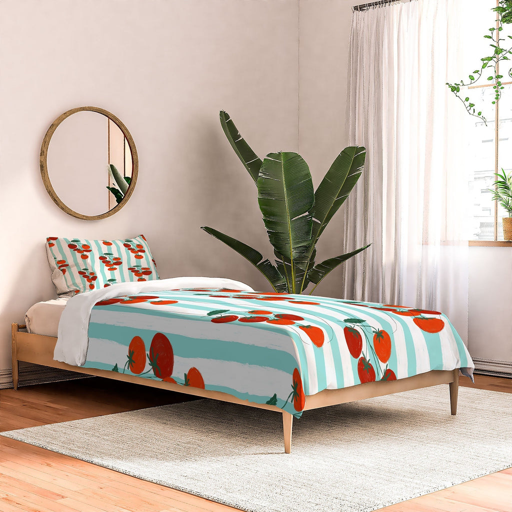 Design by Spark Zesty Tomatoes and Stripes Comforter