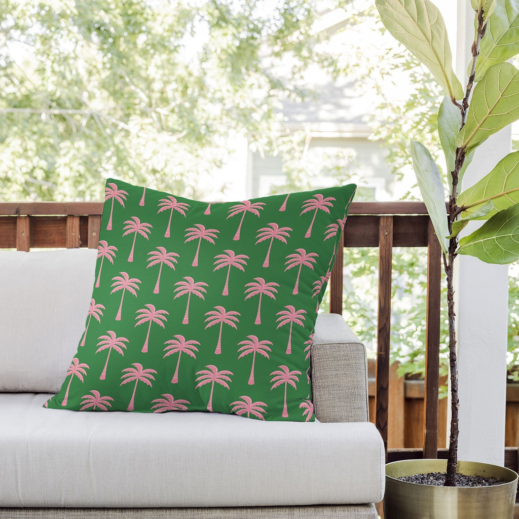 Design by Spark Pink Palm Tree Oasis Outdoor Throw Pillow