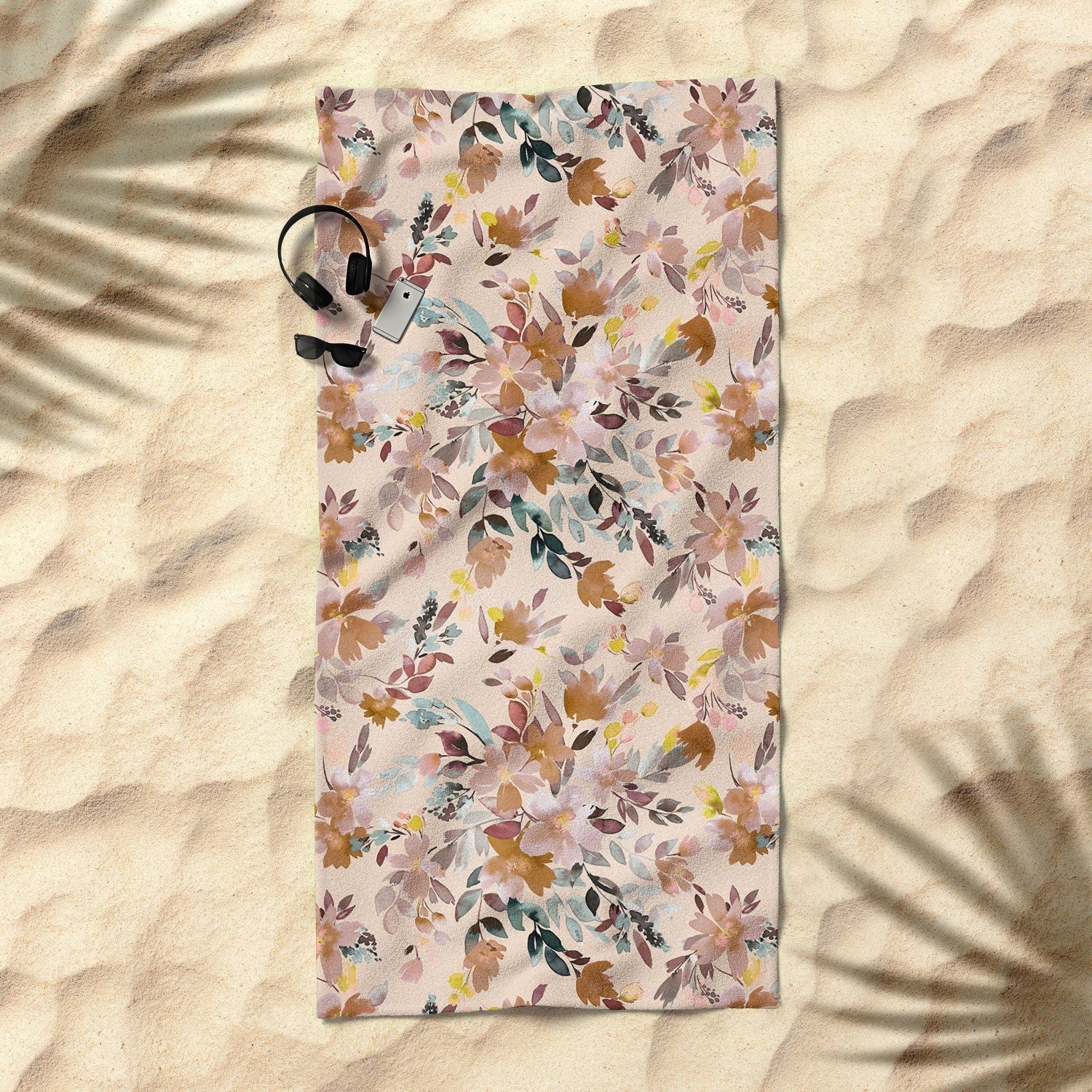 Ninola Design Botanic Retreat Floral Oleander Whimsical Soft Pink Beach Towel