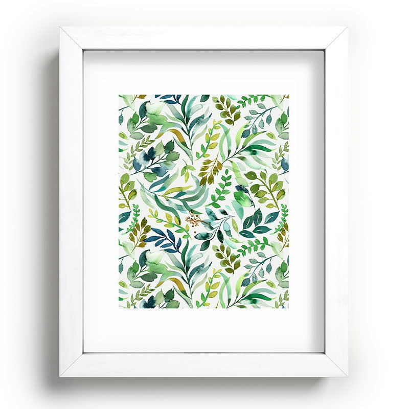 Ninola Design Botanic Retreat Loose Botanical Leaves Watercolor Green Recessed Framing Rectangle