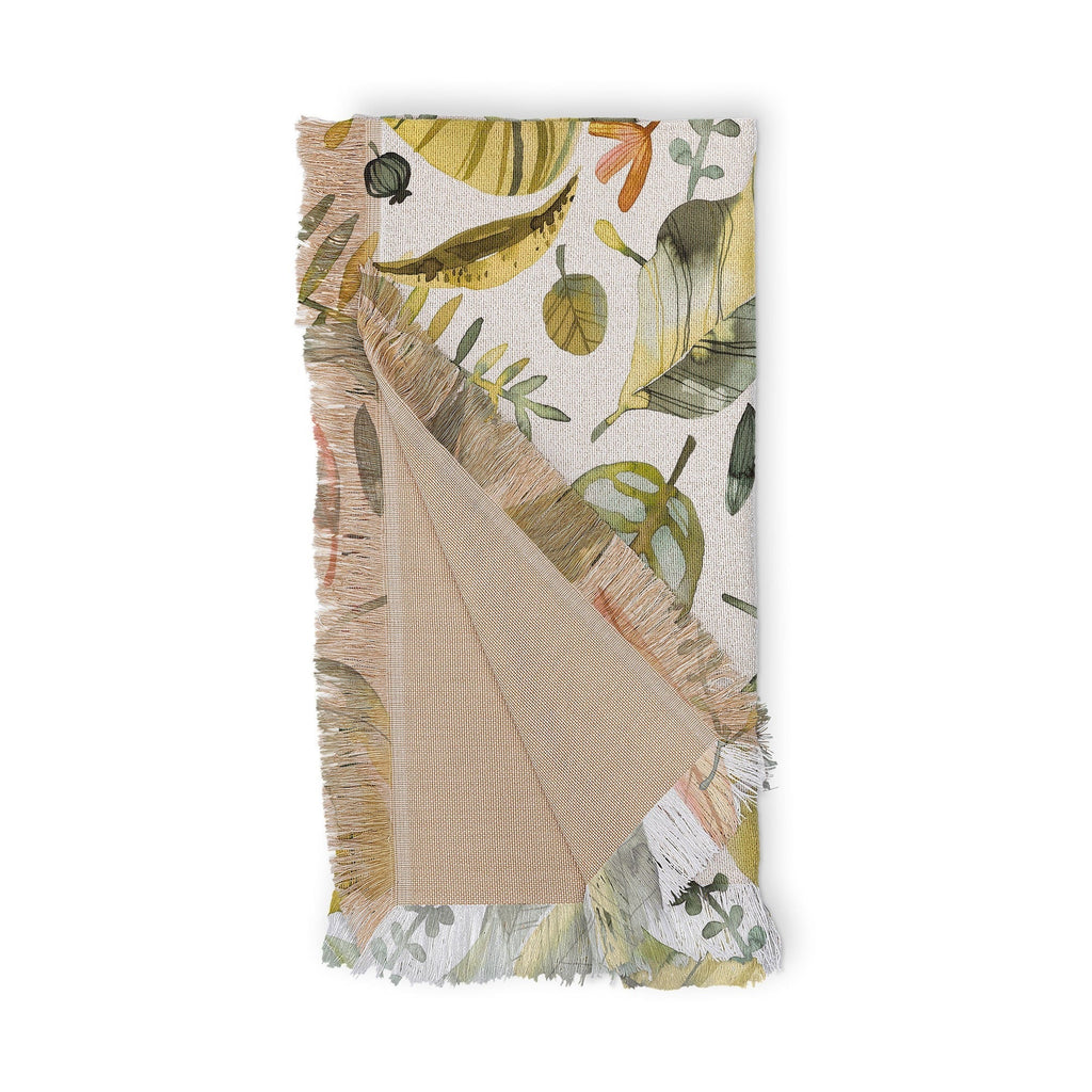 Ninola Design Botanic Retreat Tropical Jungle Leaves Botanical Green Orange Throw Blanket