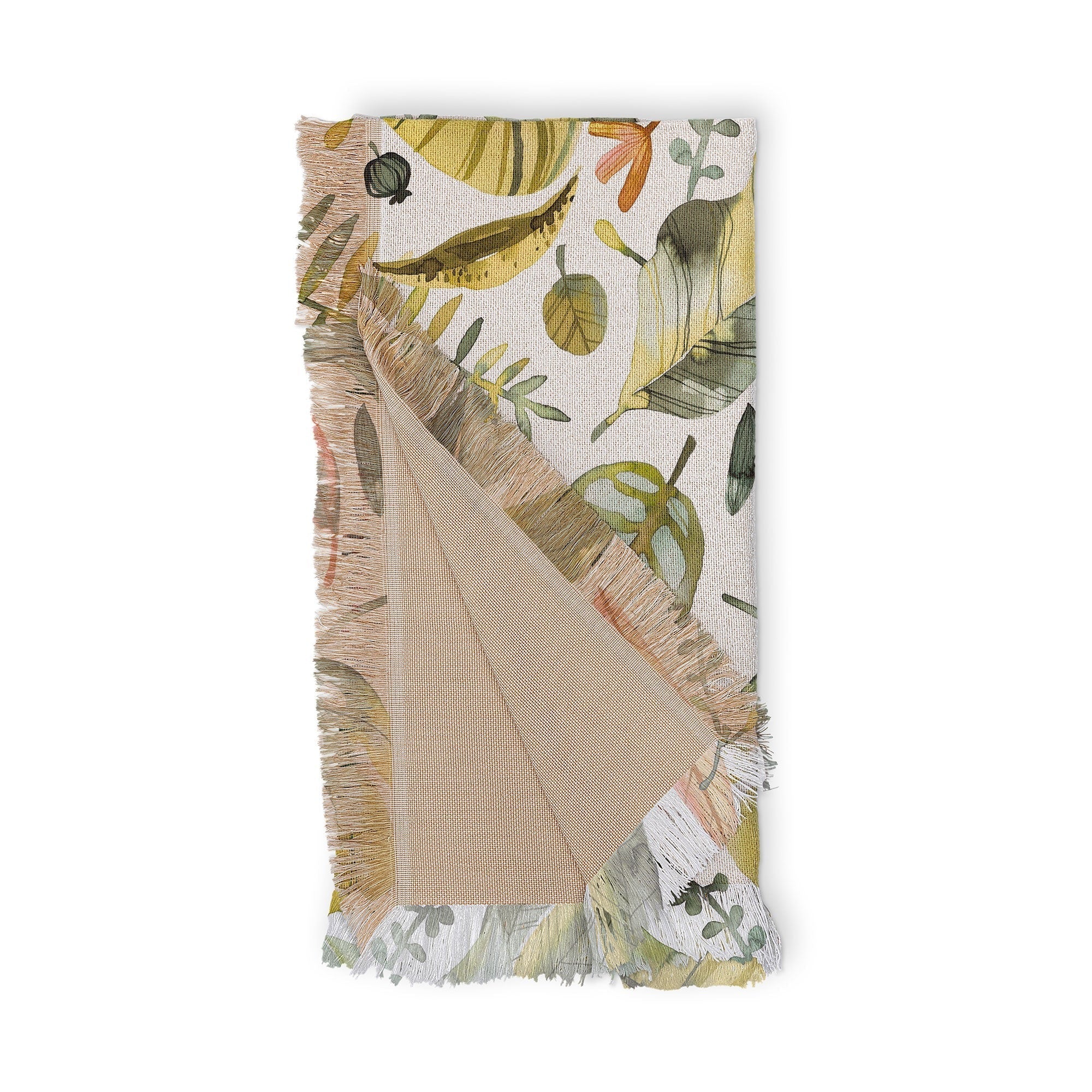 Ninola Design Botanic Retreat Tropical Jungle Leaves Botanical Green Orange Throw Blanket
