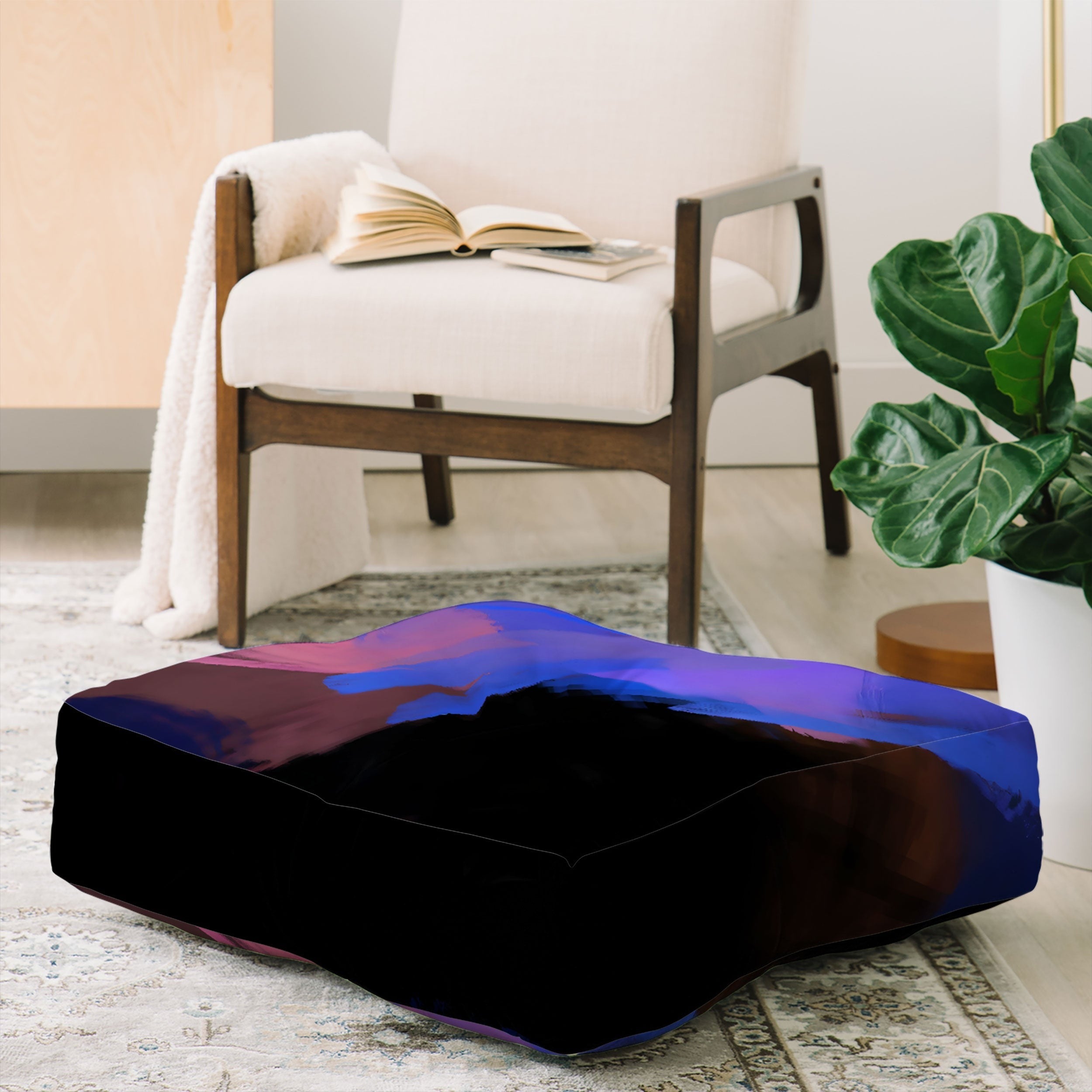 83 Oranges Midnight Sparks Floor Pillow Square