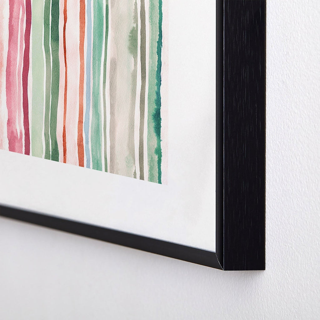 Ninola Design Botanic Retreat Watercolor Stripes Green Orange Red Metal Framed Art Print