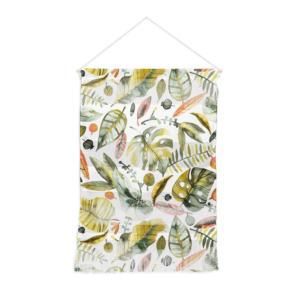 Ninola Design Botanic Retreat Tropical Jungle Leaves Botanical Green Orange Wall Hanging Portrait
