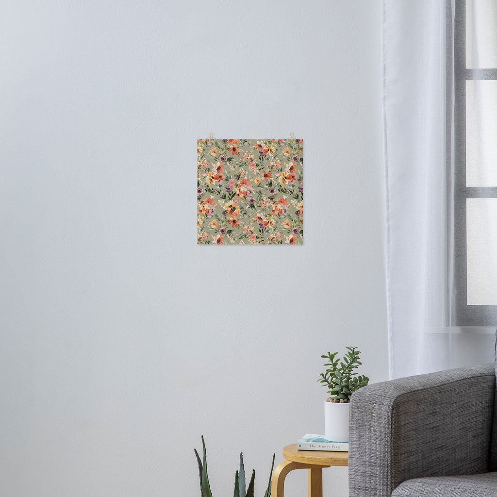 Ninola Design Botanic Retreat Painterly Tropical Flowers Sage Green Art Print