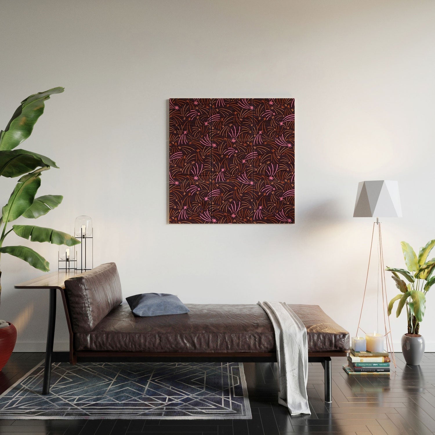 Little Om Pattern Shooting Stars plum Wood Wall Mural