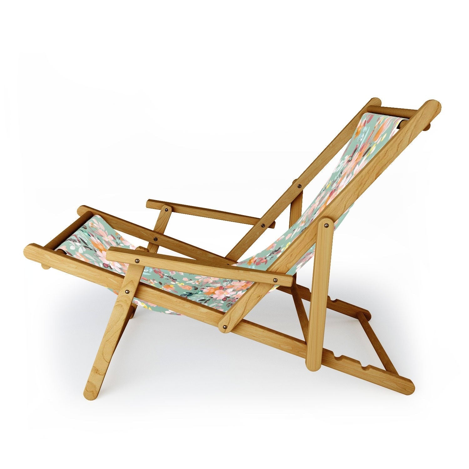 Ninola Design Botanic Retreat Floral Oleander Whimsical Teal Green Sling Chair