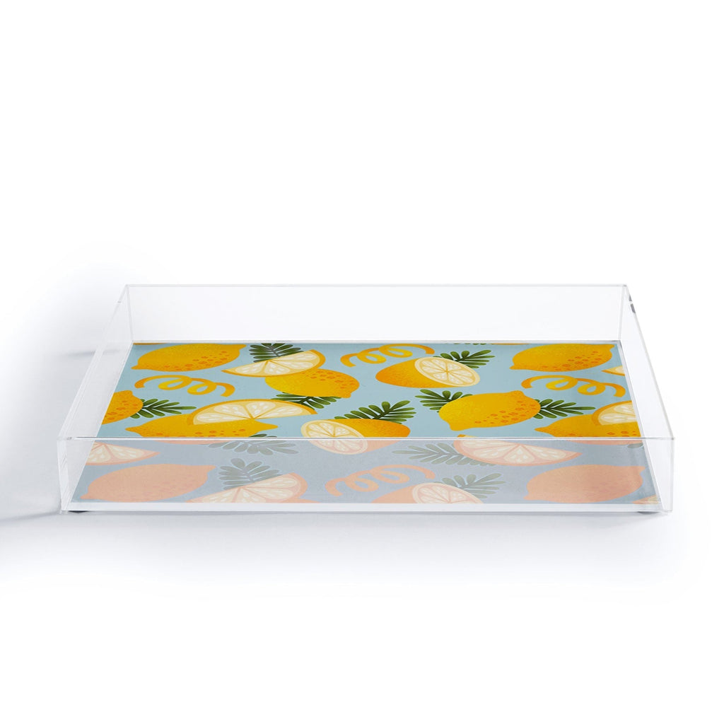Jessica Molina Lemon Pattern on Sky Blue Acrylic Tray