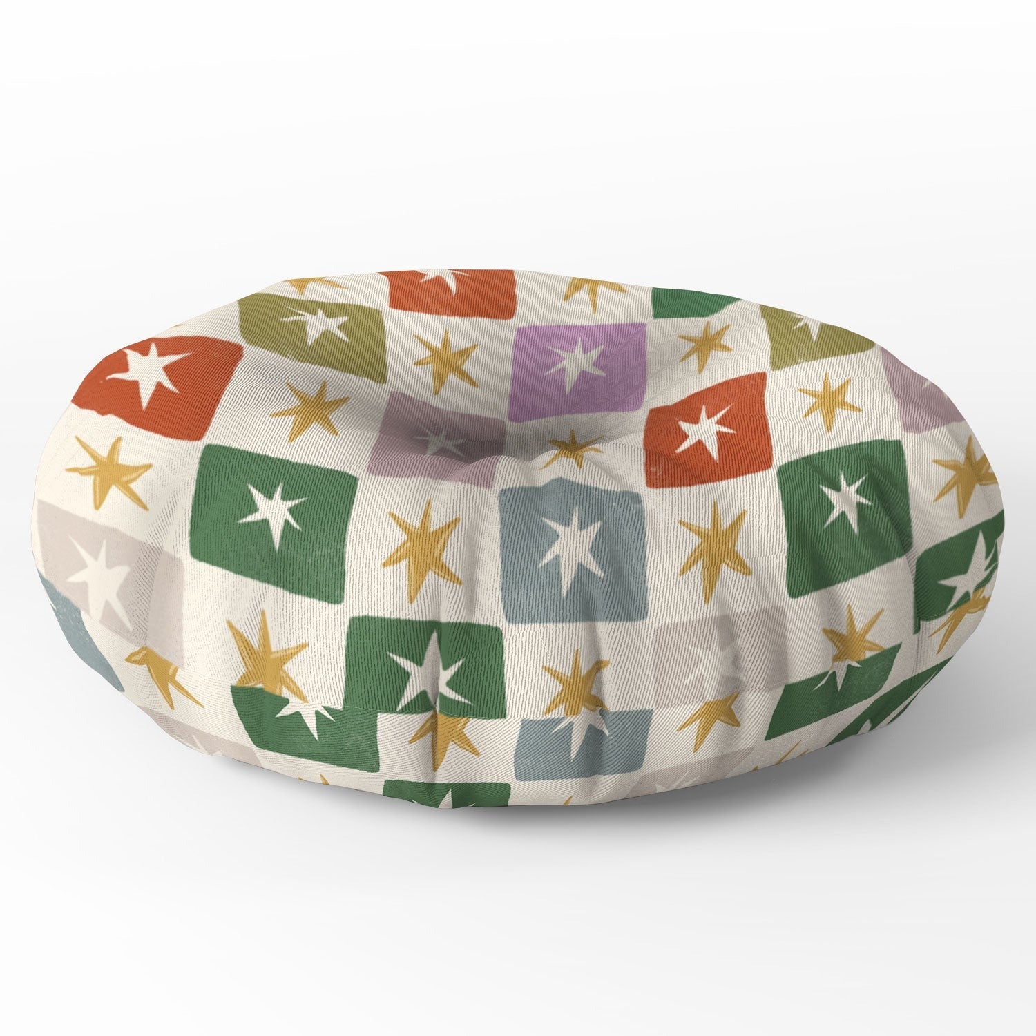 LouBruzzoni Retro Star Block Pattern Floor Pillow Round