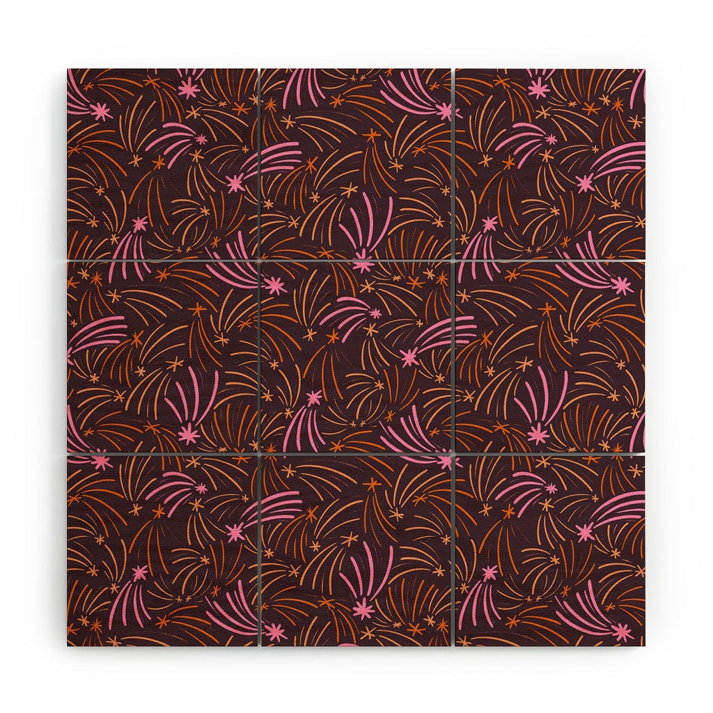 Little Om Pattern Shooting Stars plum Wood Wall Mural