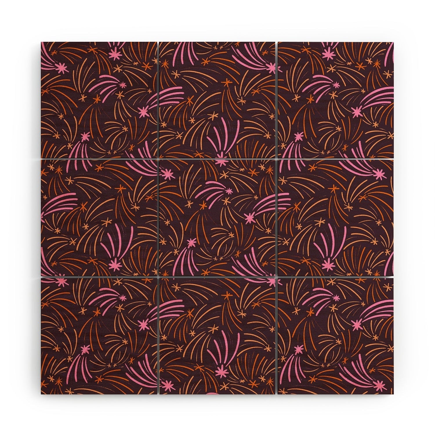Little Om Pattern Shooting Stars plum Wood Wall Mural
