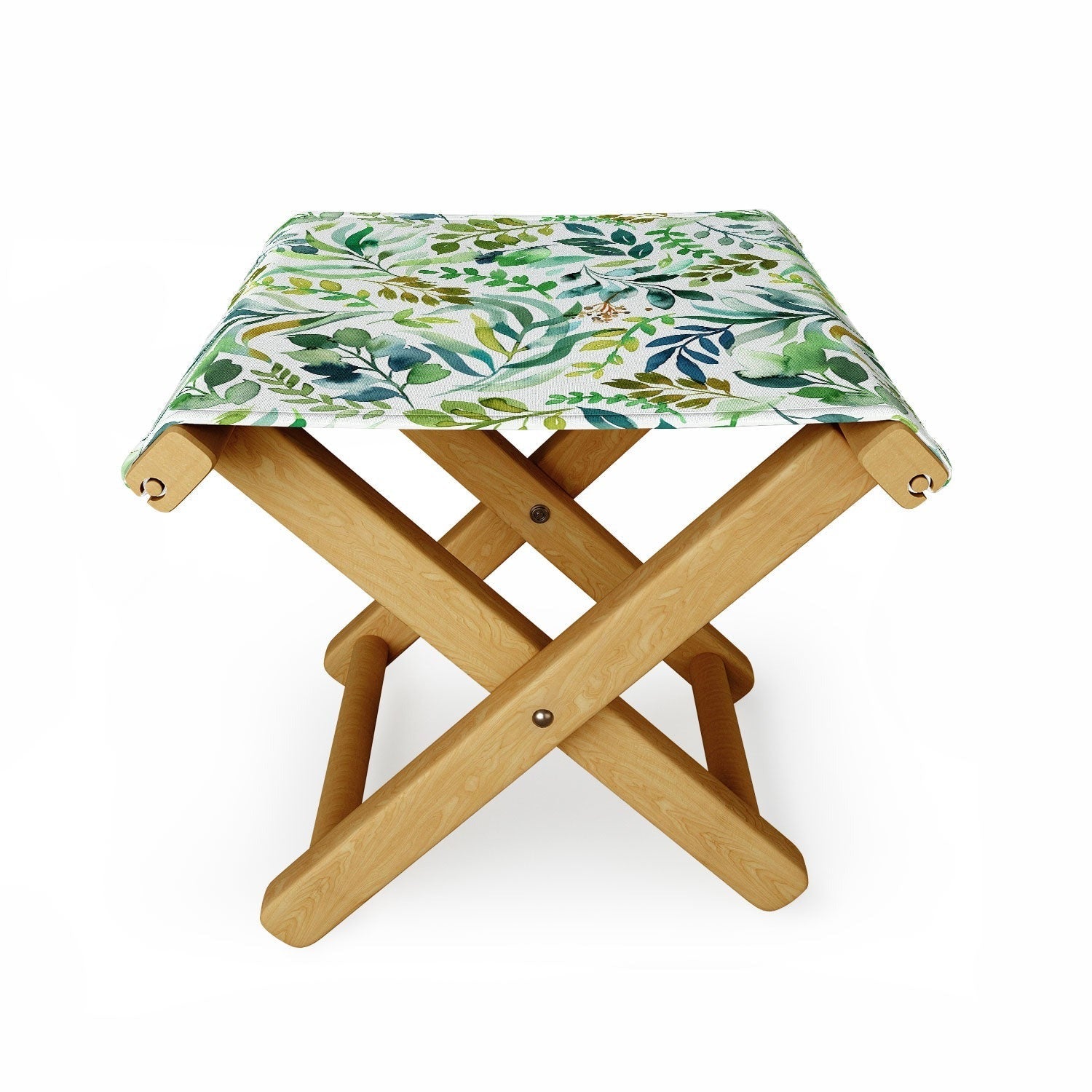 Ninola Design Botanic Retreat Loose Botanical Leaves Watercolor Green Folding Stool