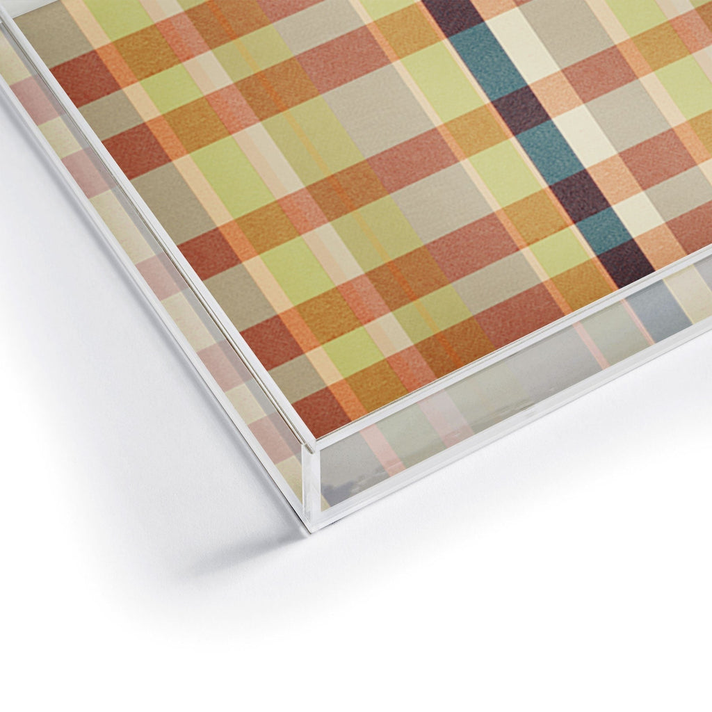 Marta Barragan Camarasa Retro Picnic Plaid Warm Tones Acrylic Tray