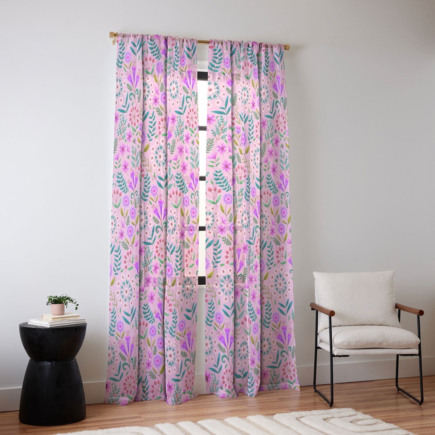 Pimlada Phuapradit Ditsy Purple Floral Half Drop Sheer Non Repeat