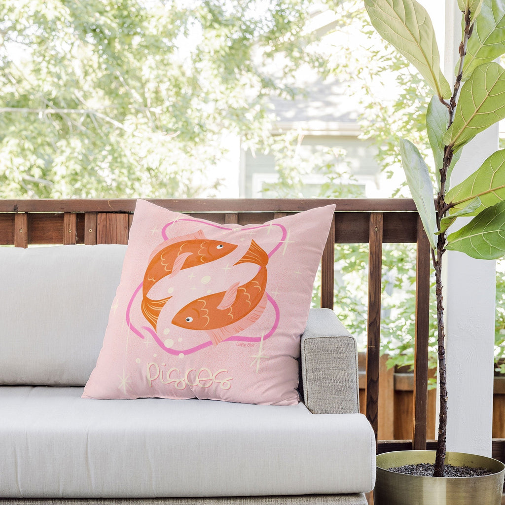 Little Om Zodiac Sign Pisces Outdoor Throw Pillow