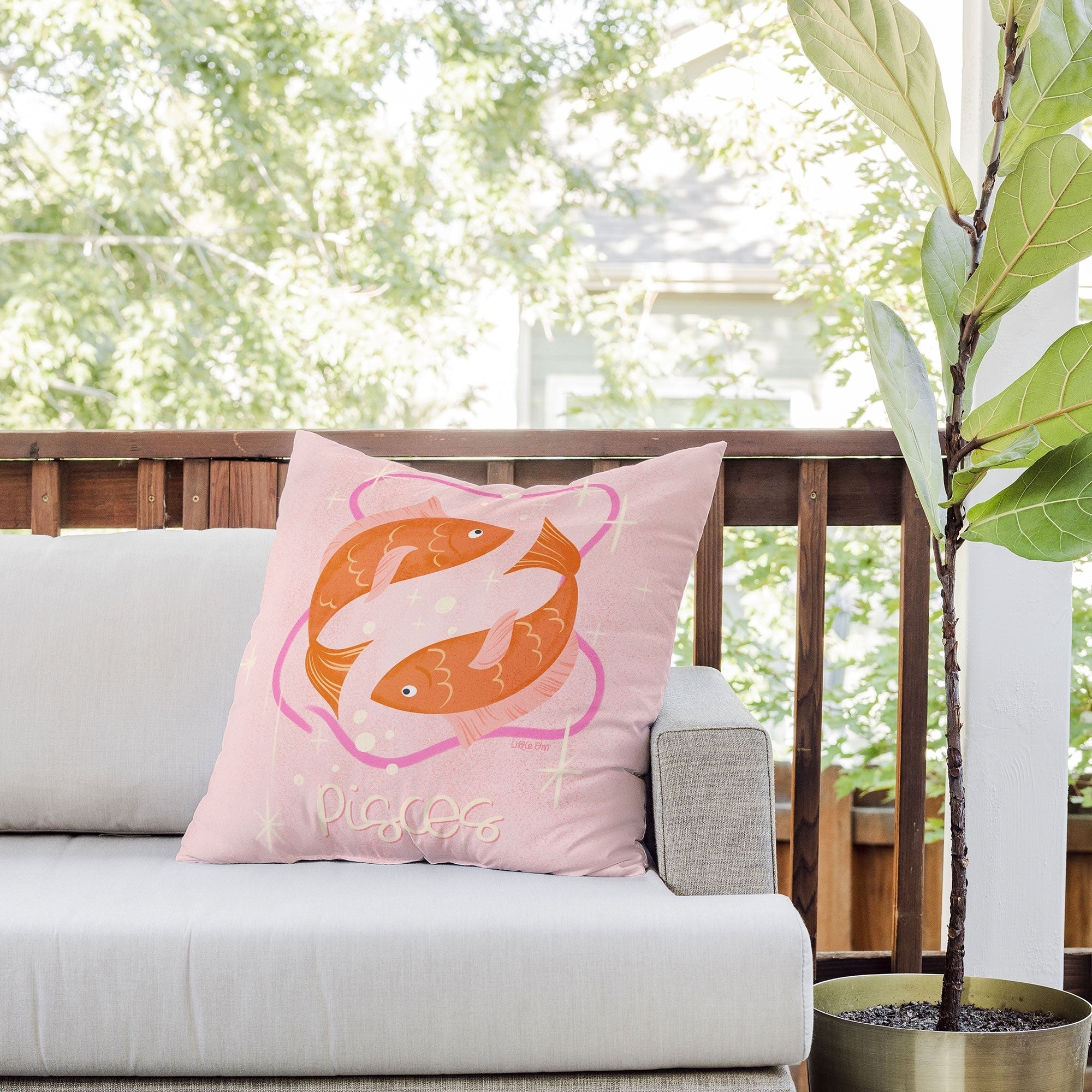 Little Om Zodiac Sign Pisces Outdoor Throw Pillow