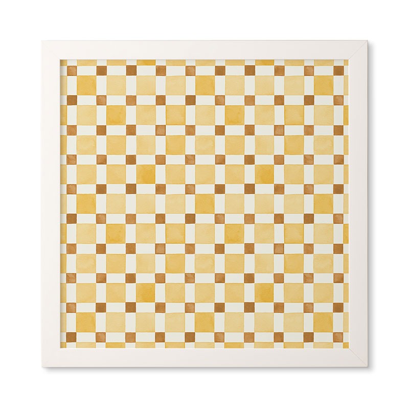 Ninola Design Everyday Artifact Checker Mosaic Tiles Geometry Yellow Framed Wall Art