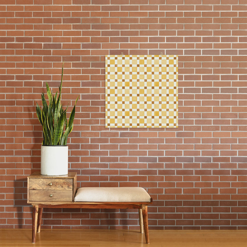 Ninola Design Everyday Artifact Checker Mosaic Tiles Geometry Yellow Art Print