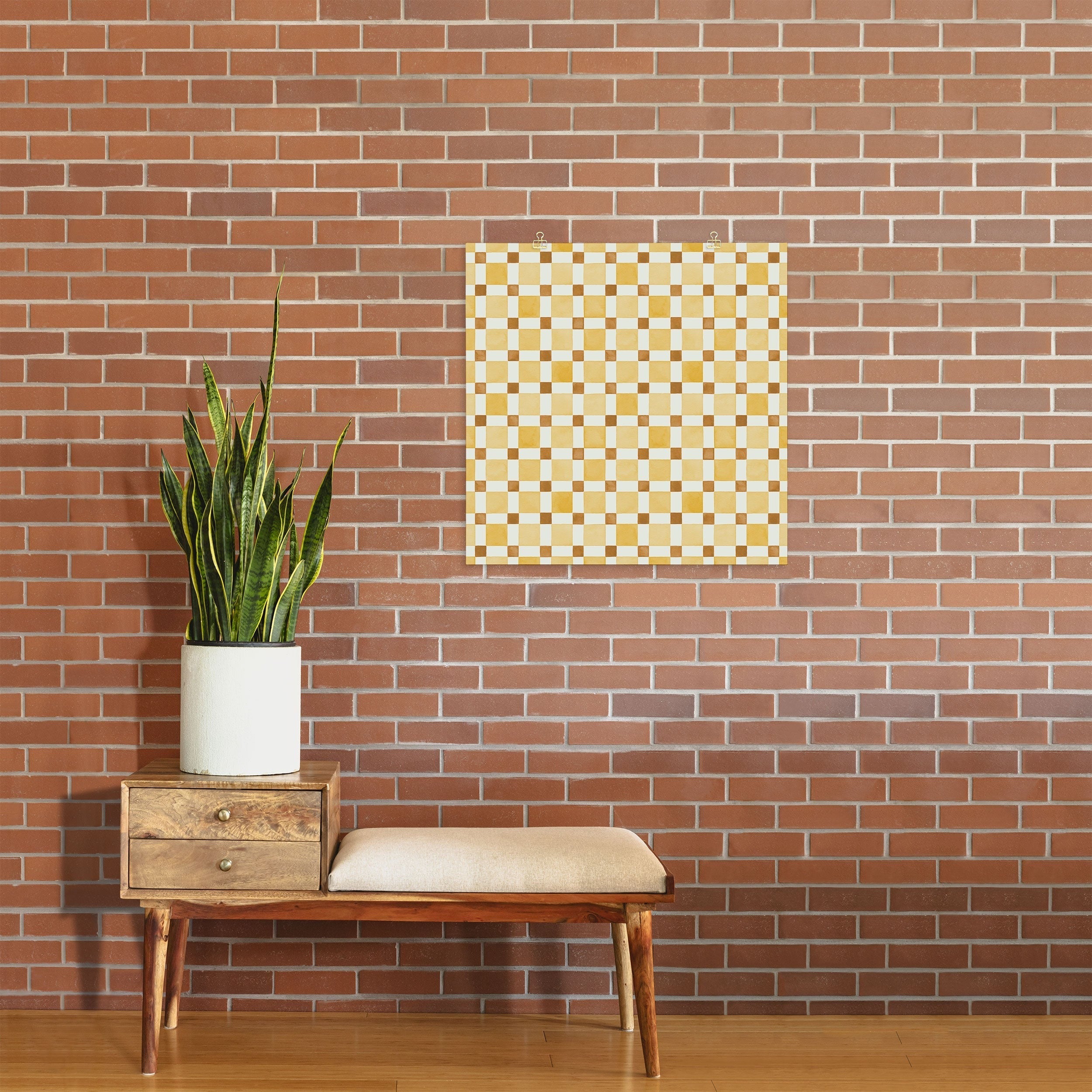 Ninola Design Everyday Artifact Checker Mosaic Tiles Geometry Yellow Art Print