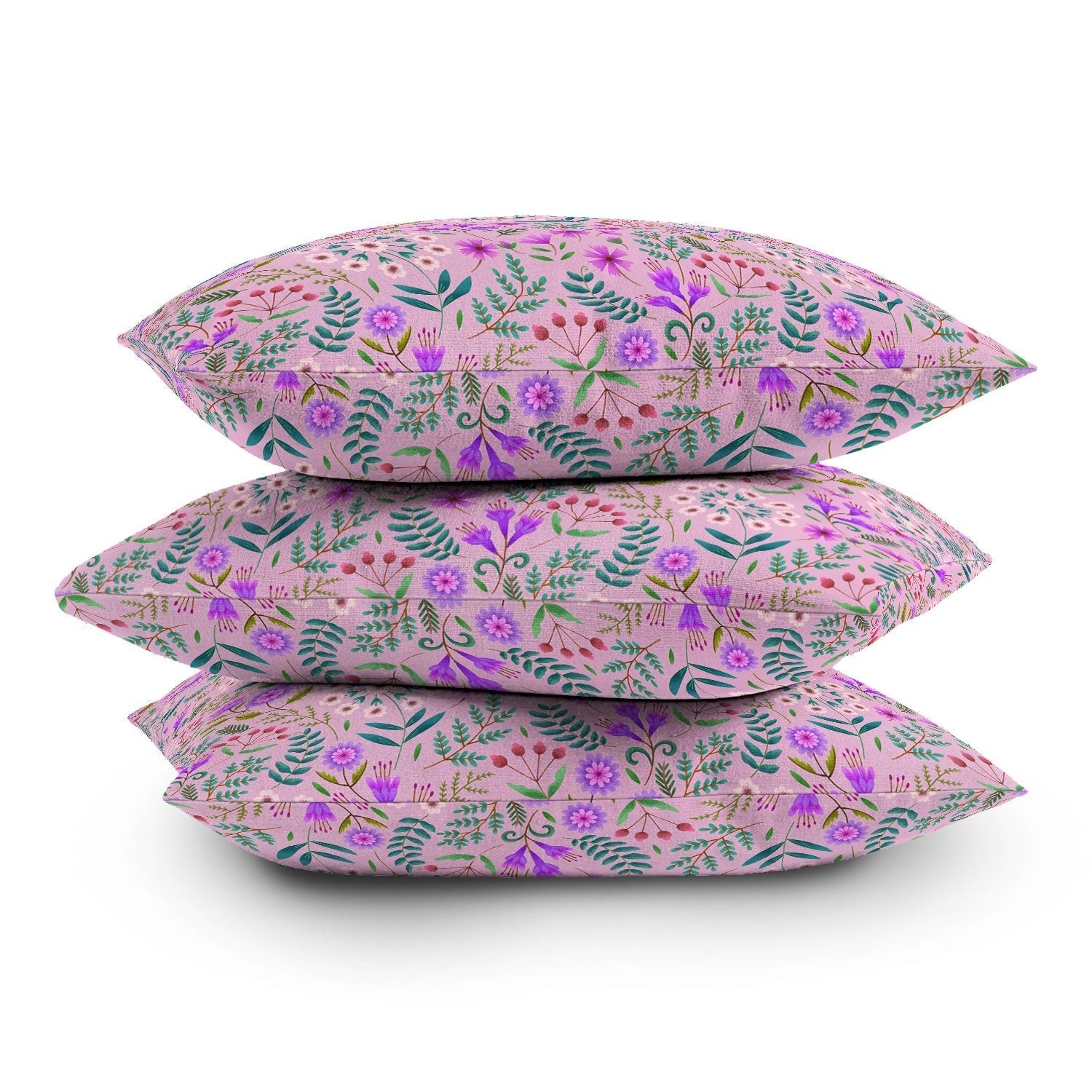 Pimlada Phuapradit Ditsy Purple Floral Half Drop Outdoor Throw Pillow