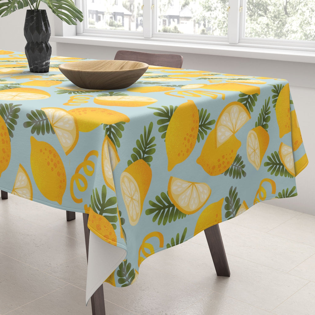 Jessica Molina Lemon Pattern on Sky Blue Tablecloth
