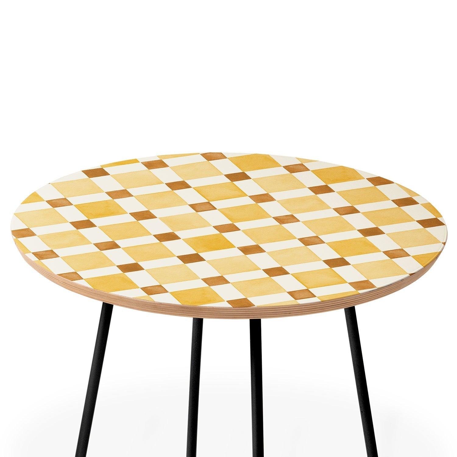 Ninola Design Everyday Artifact Checker Mosaic Tiles Geometry Yellow Round Side Table