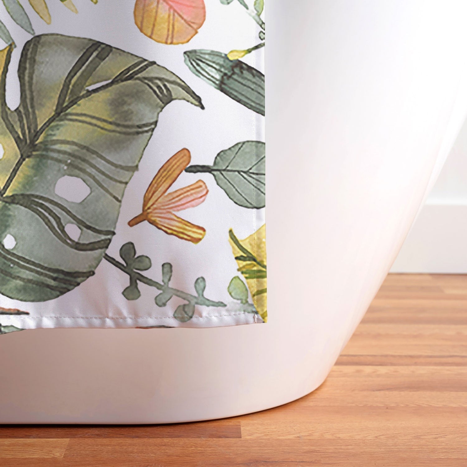 Ninola Design Botanic Retreat Tropical Jungle Leaves Botanical Green Orange Shower Curtain