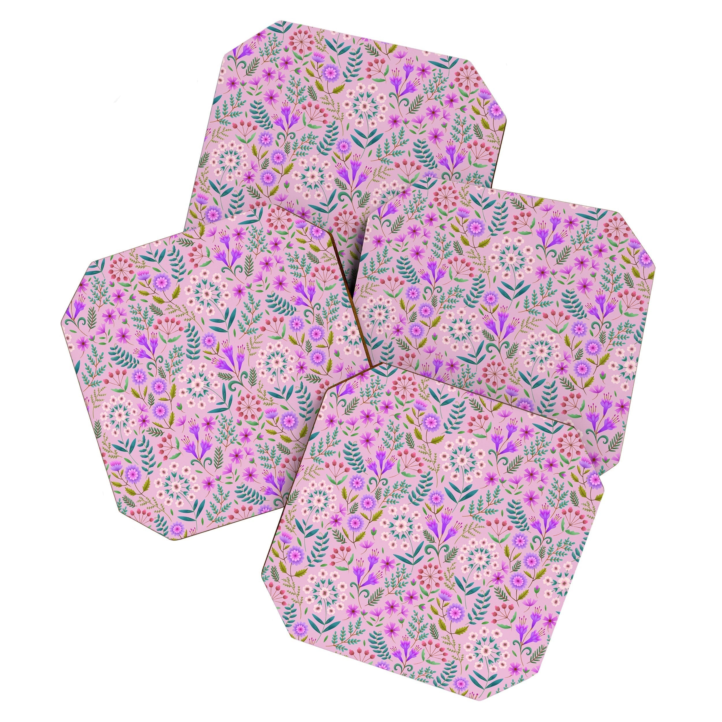 Pimlada Phuapradit Ditsy Purple Floral Half Drop Coaster Set