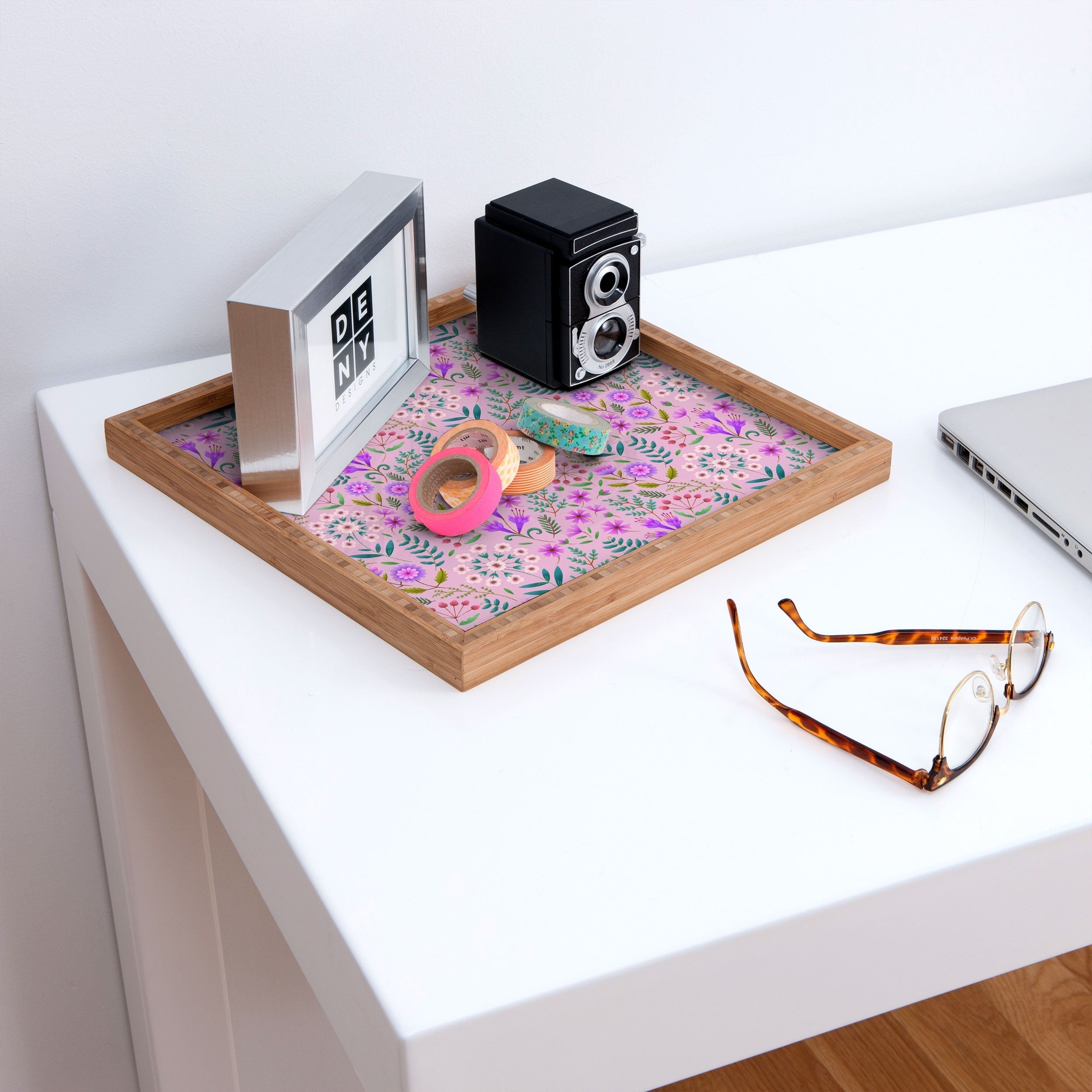 Pimlada Phuapradit Ditsy Purple Floral Half Drop Square Tray