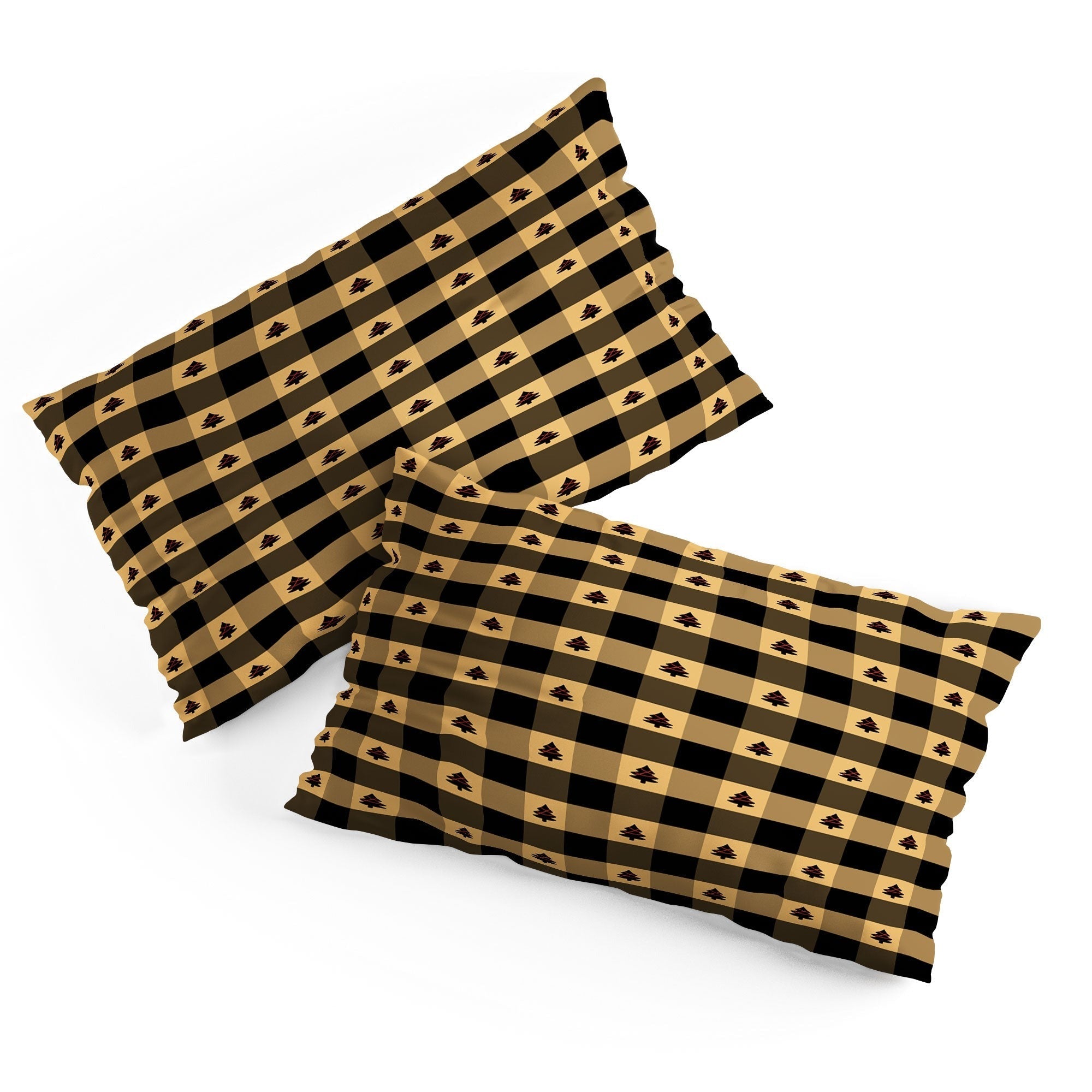 Design by Spark Black Gold Tree Tree Gingham Pillow Shams