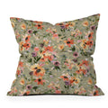 Ninola Design Botanic Retreat Painterly Tropical Flowers Sage Green Outdoor Throw Pillow
