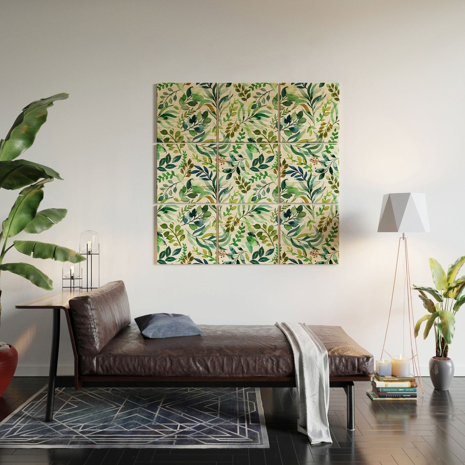 Ninola Design Botanic Retreat Loose Botanical Leaves Watercolor Green Wood Wall Mural
